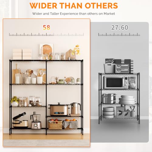 58" W Storage Shelves 1220LBS Heavy Duty Metal Shelving (Black / 58"W × 13.8"D × 59"H)