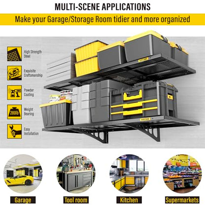 2 Pack 1.64x4ft Adjustable Garage Wall Shelving 560lbs Load Capacity Heavy Duty Wall Mounted Storage Shelf Metal Floating Shelves for Garage (2pack-1.64x4ft / Black)