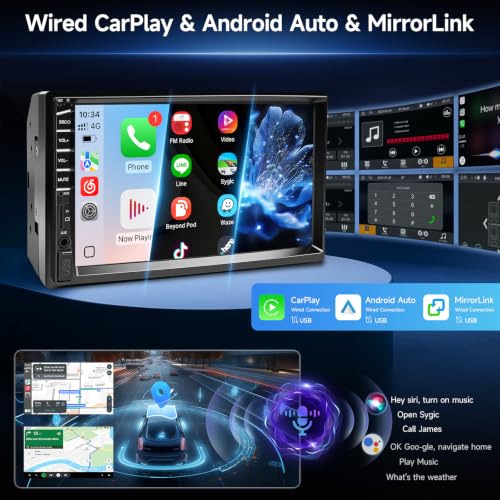 Double Din Car Stereo Radio with Apple Carplay Radio for Car (with CarPlay & Android Auto)