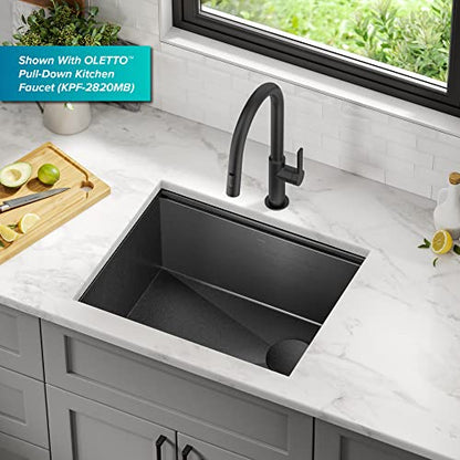 Kore 23 Inch Undermount Workstation 16 Gauge Black Stainless Steel Single Bowl Kitchen Sink in PVD Gunmetal Finish with Accessories (PVD Gunmetal / 23 inch / Sink)
