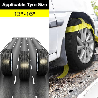 Tow Dolly Basket Straps with Flat Hook Fit 14" 15" 16" Car Tires (2 Pack-13"-16")