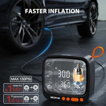Tire Inflator Portable Air Compressor (Corded 150 PSI / Orange)