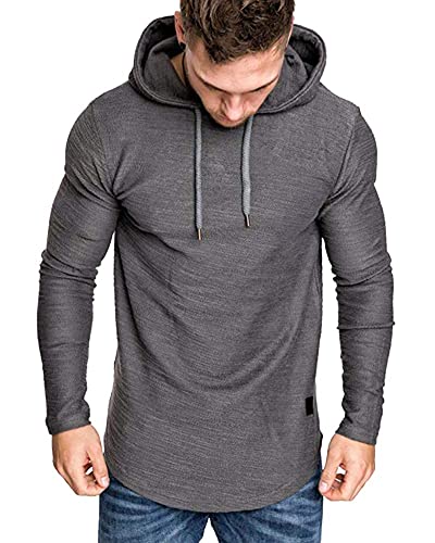 Mens Fashion Athletic Hoodies Sport Sweatshirt Solid Color Fleece Pullover Dark Grey 3XL (3X-Large / Grey)