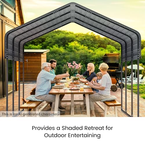 10'x15' Heavy Duty Metal Carport (Gray / 10x15ft Without Sidewalls)