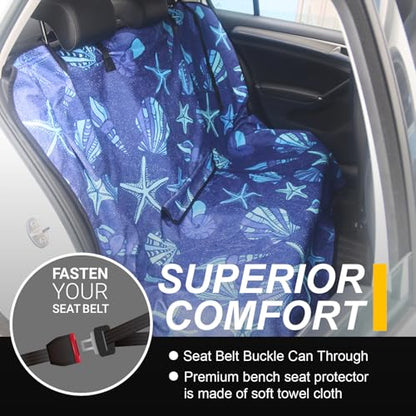 Back Seat Cover for Car Trucks Van SUV Jeep (Rear Bench Seat Towel / Conch Shells Starfish)