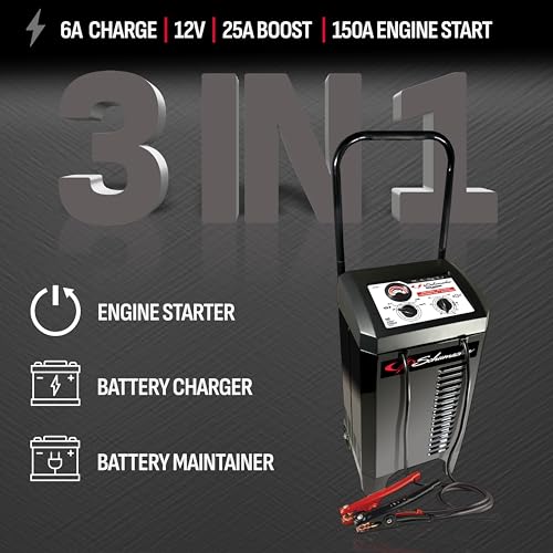 Wheeled Manual 6A Car Battery Charger and 150A Engine Starter (150 Amp)
