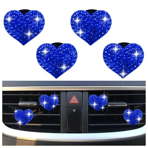 4PCS Heart Shaped Car Vent Clips with Rhinestone (Royal Blue)