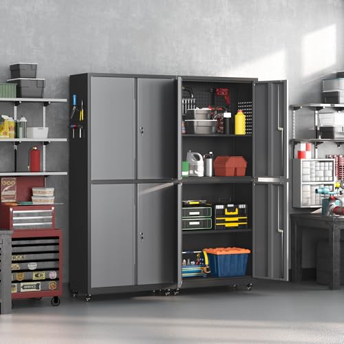 71" H Metal Tool Storage Cabinet with Lock and Wheels (Black&gray / 71"H(4-Door))