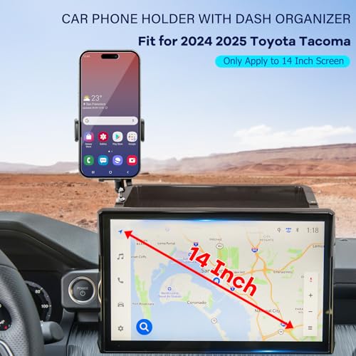 Car Phone Holder Fit for Toyota Tacoma 2024 2025 2026 W (For Toyota Tacoma 2024-2026 14inch)