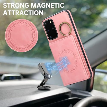 Compatible with Samsung Galaxy S20 Plus S20+ 5G Wallet Case Screen Protector Crossbody Shoulder Strap Ring Buckle Stand Card Holder Magnetic Car Mount Phone Cover for S20+5G S20plus Women Men Pink (Rose Gold / for S20 Plus)