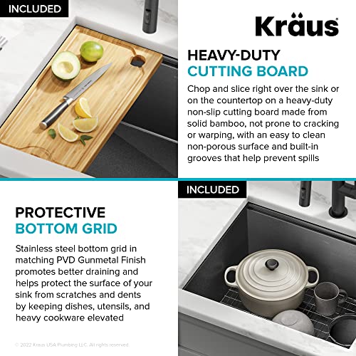 Kore 23 Inch Undermount Workstation 16 Gauge Black Stainless Steel Single Bowl Kitchen Sink in PVD Gunmetal Finish with Accessories (PVD Gunmetal / 23 inch / Sink)