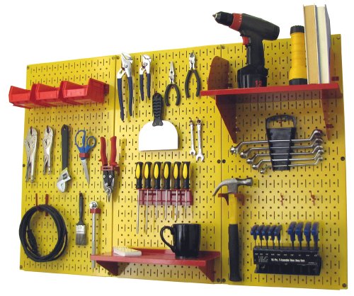 Pegboard Organizer 4 ft. Metal Pegboard Standard Tool Storage Kit with Yellow Toolboard and Red Accessories (Yellow Pegboard Red Accessories)