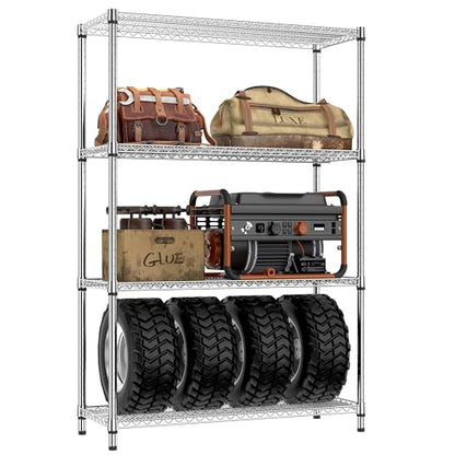 3400 LBS Garage Shelving Wide Storage Shelves 4 Tier Metal Shelves Heavy Duty Adjustable Utility Shelf Rack Chrome 17.7" D x 47.2" W x 70.4" H (4 Tier, 17.7" D x 47.2" W x 70.4" H / Chrome)