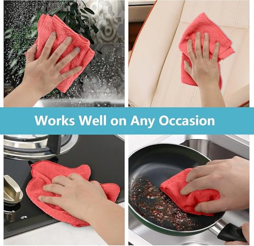 100PK Microfiber Cleaning Cloth (Red)