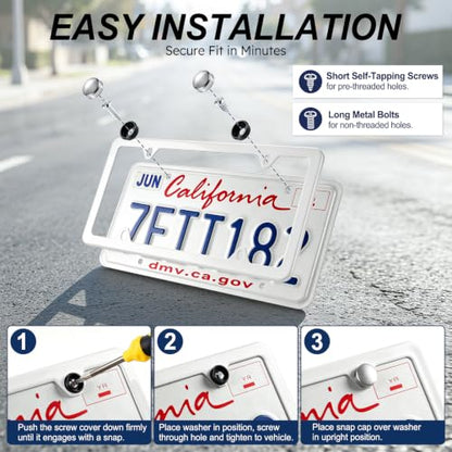 4 Holes Stainless Steel License Plate Frames (White)