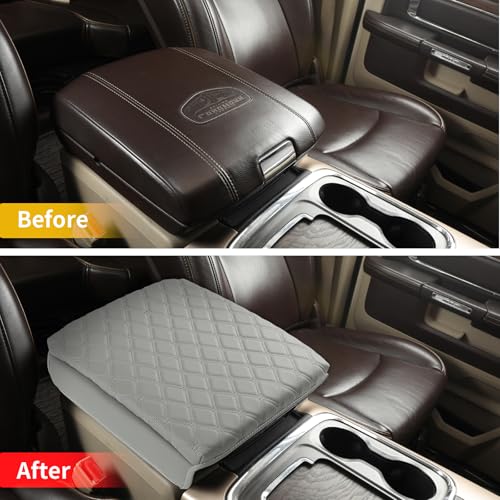 Center Console Cover Armrest Cover Cushion Fits Dodge RAM 1500 2500 3500 2009 2010 2011 2012 2013 2014 2015 2016 2017 2018 (PVC Leather-Grey / for Bucket Console 2009-2018 Ram)