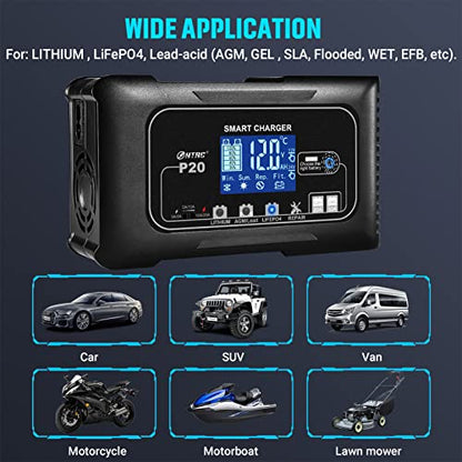 20Amp 12 24V Smart Car Battery Charger Fully Automatic Maintainer (20 Amp Lithium Battery Charger)