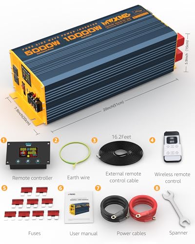 5000 Watt Power Inverter Pure Sine Wave 48V DC to 110V 120V 10000W Peak Heavy Duty Inverter with Remote Control and LED Display (5000W- 48V)