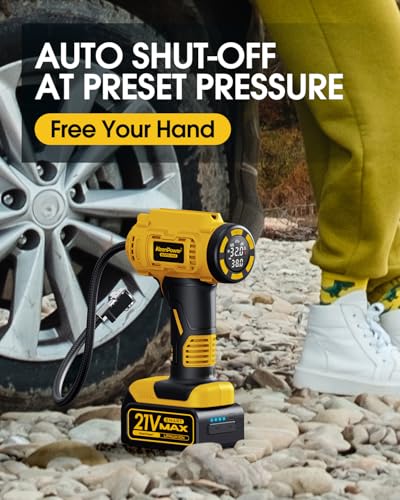 Cordless Tire Inflator Portable Air Compressor (Yellow)