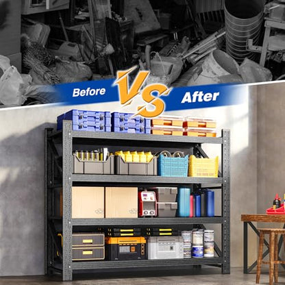 48" W Storage Shelves 3000lbs Garage Metal Shelving Heavy Duty Garage Shelves Adjustable Storage Shelves for Industrial (Black / 48" W X 24" D X 69" H)