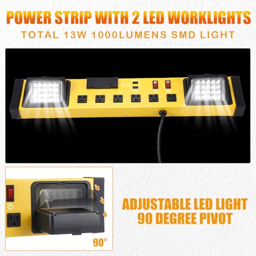 6 Outlets Power Strip with LED Worklight (Yellow Black)