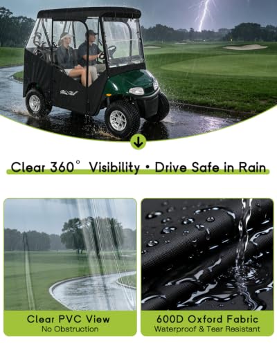 Golf Cart Enclosure 2 Passenger Rain Cover for EZGO TXT & RXV (New Version Cover for EZGO TXT RXV 2 Passenger / Black)