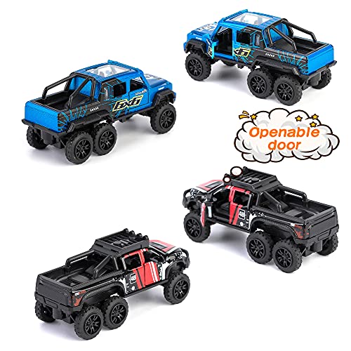 Pick up Trucks Open Door Die Cast Metal Toy Cars Pull Back 4 Pack (Off-Road Truck)