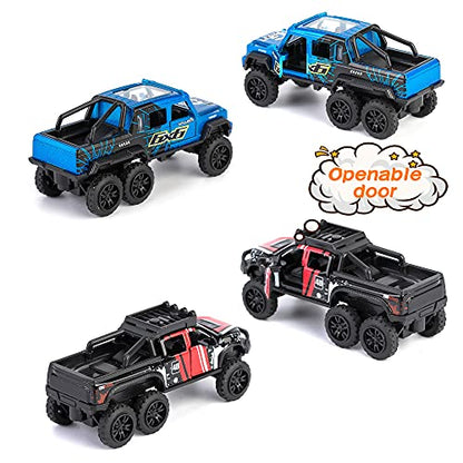 Pick up Trucks Open Door Die Cast Metal Toy Cars Pull Back 4 Pack (Off-Road Truck)