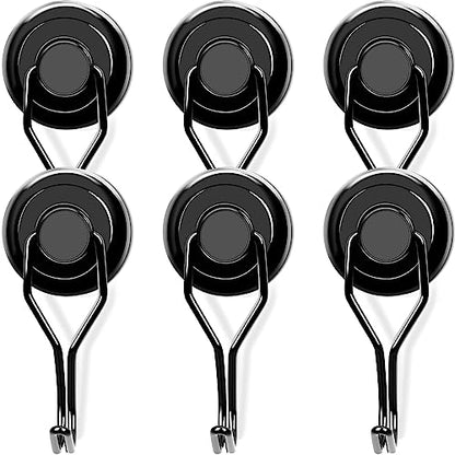 Magnetic Hooks 6 Pack 120Lbs Heavy Duty Neodymium Magnet Hook (Black / 1.26×2.67 in)