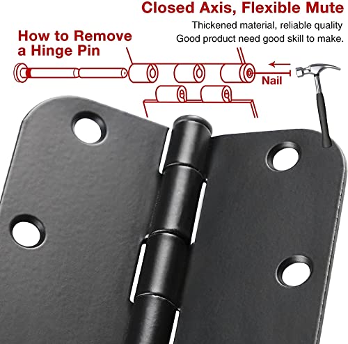 Rounded Door Hinges Matte Black 3.5 Inch for Interior 1 Pack (Matte Black-Rounded / 1 Pack-no squeak)