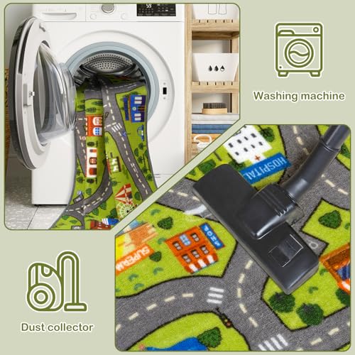 Washable Kids City Road Play Rug (3'3" x 6'7" / Green City1)