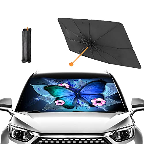 Blue Monarch Butterfly Car Windshield Umbrella (One Size / Blue Monarch Butterfly)