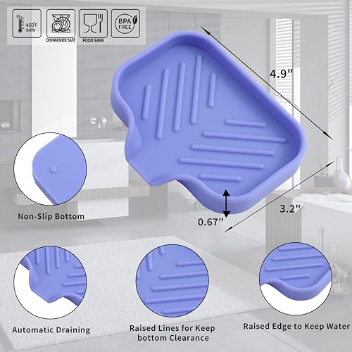 Silicone Soap Dish with Drain Spout (Light Purple / S(4.9"×3.2"))