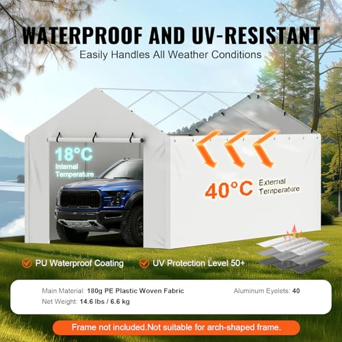 Carport Replacement Canopy Cover Side Wall 10 x 20 ft (White / 10x20ft)