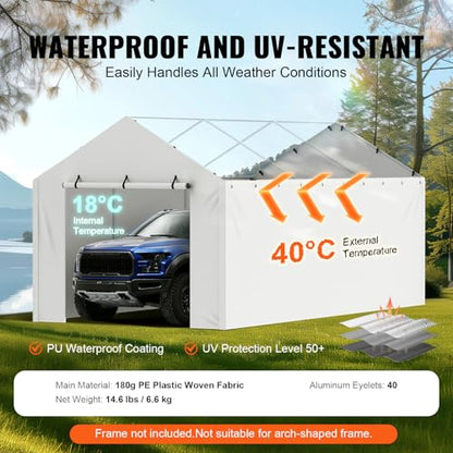 Carport Replacement Canopy Cover Side Wall 10 x 20 ft (White / 10x20ft)