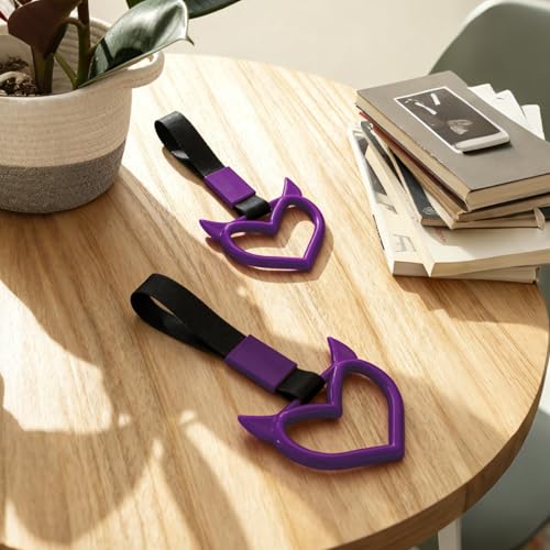 2 Pcs Devil Heart Shaped Car Handle Strap (Purple)