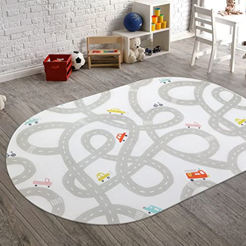 Kids Car Rug 4x6 Washable Non (Grey / 4'x6')