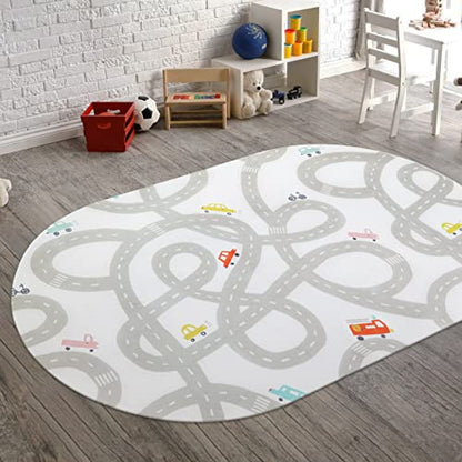 Kids Car Rug 4x6 Washable Non (Grey / 4'x6')