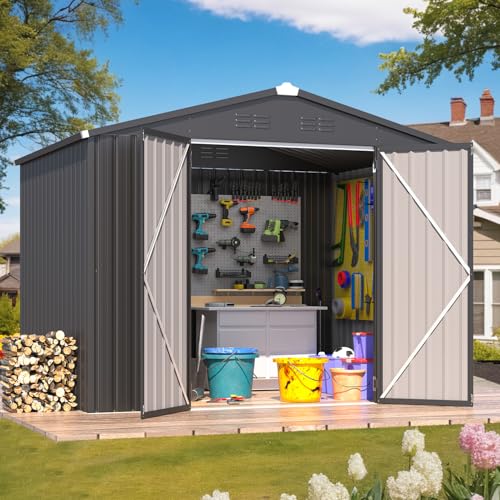6' x 8' Outdoor Metal Storage Shed (Dark Grey / 6x8)