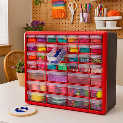 44 Drawer Plastic Storage Cabinet (Red / 44 Drawer / 1 Pack)