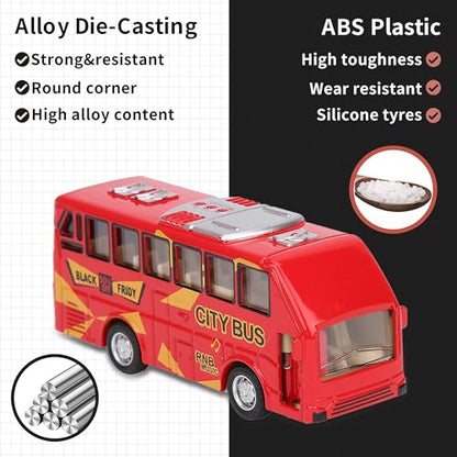 Double Decker Bus Open Door Die Cast Metal Toy Cars Pull Back 5 Pack (City Bus)