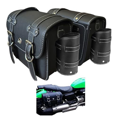 Faux Leather Motorcycle Saddlebags with Lock & Water Bottle Bag (Small With Cup Bag)