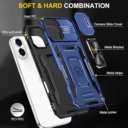 Heavy Duty Phone Case for 16 PlusCase with Camera Cover (iPhone 16 Plus 【6.7 inch】 / Navy Blue)