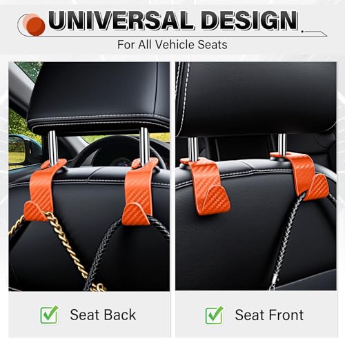 Universal 2 Pack Car Seat Headrest Purse Hook (2pc / Orange Checkered)