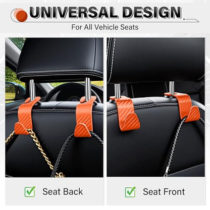 Universal 2 Pack Car Seat Headrest Purse Hook (2pc / Orange Checkered)