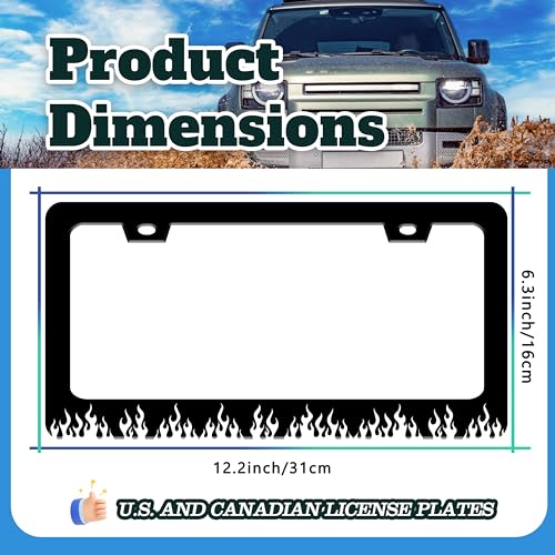 Black and White Flame License Plate Frame Stainless Steel 6.3 X 12.2 Inch (Black And White Flame)