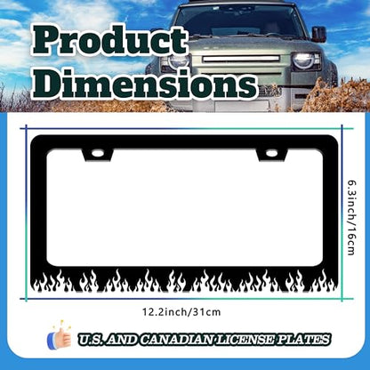 Black and White Flame License Plate Frame Stainless Steel 6.3 X 12.2 Inch (Black And White Flame)