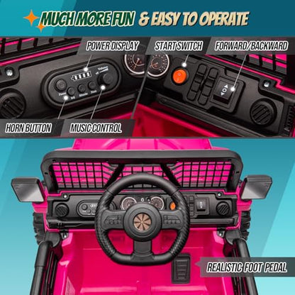 12V Kids Ride on Truck with Remote Control (Hot Pink)