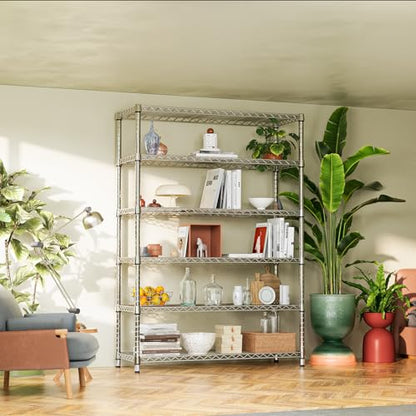 6 Tier Heavy Duty Metal Wire Shelving Unit (6 Tier, 17.7" D x 47.2" W x 82.7" H / Chrome)