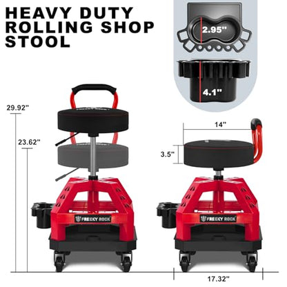 Rolling Shop Stool with Wheels (Red)